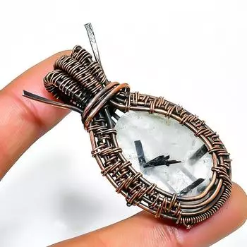 Подвеска из медной проволоки ручной работы с черным рутиловым драгоценным камнем 1,97 дюйма 1.97 чёрный