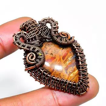 Подвеска из медной проволоки ручной работы с драгоценным камнем Mariam Jasper 1,77 дюйма 1.77 жёлтый