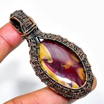 Подвеска из медной проволоки ручной работы с драгоценным камнем мукаит 2,56 дюйма 2.56 красный