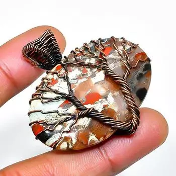 Подвеска из медной проволоки ручной работы с красным драгоценным камнем змеиной кожи 1,38 дюйма 1.38 красный