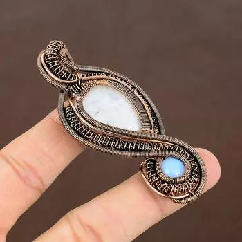 Подвеска из медной проволоки ручной работы с натуральным розовым кварцем и молочным опалом, длина 3,15 дюйма, D9f46