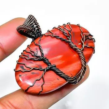 Подвеска из медной проволоки ручной работы с красным драгоценным камнем змеиной кожи 1,38 дюйма 1.38 красный