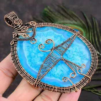 Подвеска из медной проволоки ручной работы с натуральными солнечными друзами и солнечными камнями 4,33 j7c58