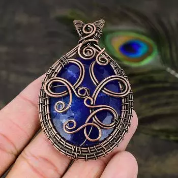 Подвеска из медной проволоки ручной работы с натуральным драгоценным камнем сапфиром 2,76 f9j91