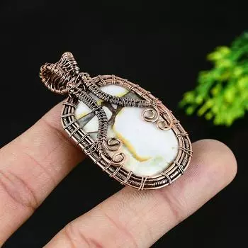 Подвеска из медной проволоки ручной работы с натуральным хромовым халцедоном 2 h7C16