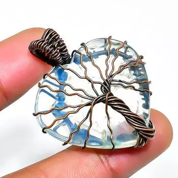 Подвеска из медной проволоки ручной работы с драгоценным камнем молочного опала 1,58 дюйма 1.58 белый