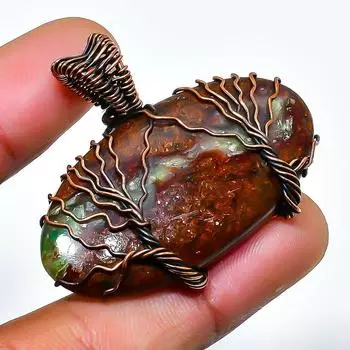 Подвеска из медной проволоки ручной работы с драгоценным камнем хризопраз 1,38 дюйма 1.38 зелёный