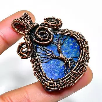 Подвеска из медной проволоки ручной работы с драгоценным камнем лазурит 1,77 дюйма 1.77 синий