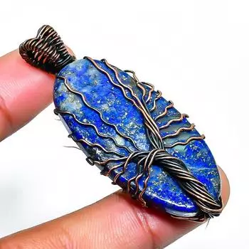 Подвеска из медной проволоки ручной работы с драгоценным камнем лазурит 2,17 дюйма 2.17 синий