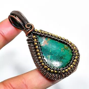 Подвеска из медной проволоки ручной работы с драгоценным камнем азурит 2,17 дюйма 2.17 синий