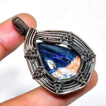 Подвеска из медной проволоки ручной работы с драгоценным камнем содалитом 1,97 дюйма 1.97 синий