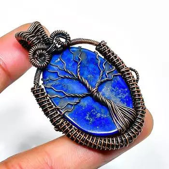 Подвеска из медной проволоки ручной работы с драгоценным камнем лазурит 2,09 дюйма 2.09 синий