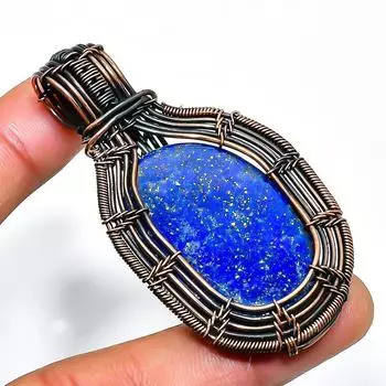 Подвеска из медной проволоки ручной работы с драгоценным камнем лазурит 2,48 дюйма 2.48 синий
