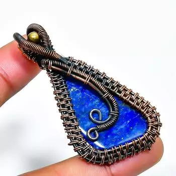 Подвеска из медной проволоки ручной работы с драгоценным камнем лазурит 1,97 дюйма 1.97 синий