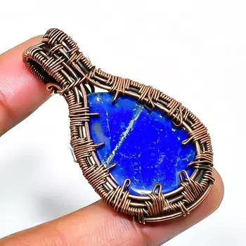 Подвеска из медной проволоки ручной работы с драгоценным камнем лазурит 1,97 дюйма 1.97 синий