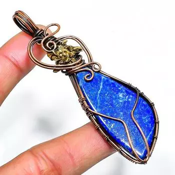 Подвеска из медной проволоки ручной работы с драгоценным камнем лазурит 3,27 дюйма 3.27 синий