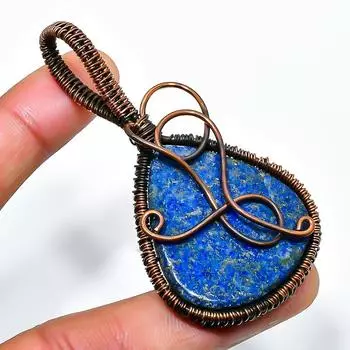Подвеска из медной проволоки ручной работы с драгоценным камнем лазурит 2,76 дюйма 2.76 синий