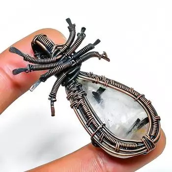 Подвеска из медной проволоки ручной работы с черным рутиловым драгоценным камнем 2,05 дюйма 2.05 чёрный