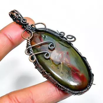 Подвеска из медной проволоки ручной работы с драгоценным камнем унакит 2,96 дюйма 2.96 зелёный