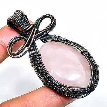 Подвеска из медной проволоки ручной работы с драгоценным камнем розового кварца 2,48 дюйма 2.48 розовый