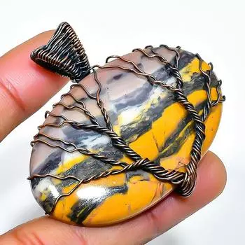 Подвеска из медной проволоки ручной работы с драгоценным камнем яшмой шмеля 1,97 дюйма 1.97 жёлтый