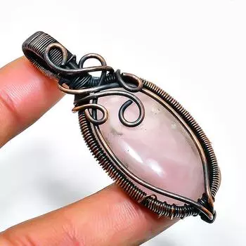 Подвеска из медной проволоки ручной работы с драгоценным камнем розового кварца 2,56 дюйма 2.56 розовый