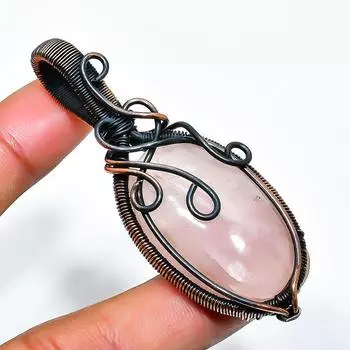 Подвеска из медной проволоки ручной работы с драгоценным камнем розового кварца 2,56 дюйма 2.56 розовый