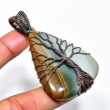 Подвеска из медной проволоки ручной работы с драгоценным камнем императорской яшмы 2,56 дюйма 2.56 красный