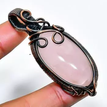 Подвеска из медной проволоки ручной работы с драгоценным камнем розового кварца 2,56 дюйма 2.56 розовый