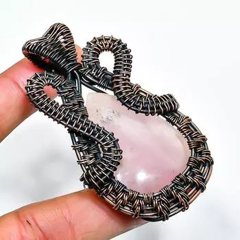 Подвеска из медной проволоки ручной работы с драгоценным камнем розового кварца 2,56 дюйма 2.56 розовый