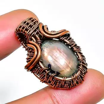 Подвеска из медной проволоки ручной работы с драгоценным камнем лабрадоритом 1,26 дюйма 1.26 чёрный