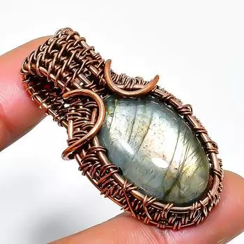 Подвеска из медной проволоки ручной работы с драгоценным камнем лабрадоритом 1,69 дюйма 1.69 чёрный