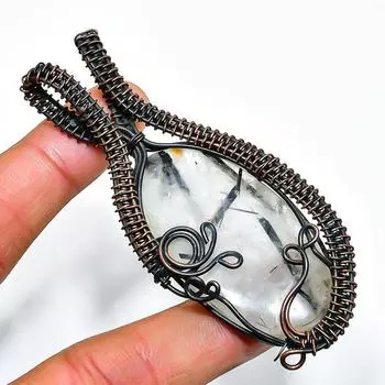 Подвеска из медной проволоки ручной работы с черным рутиловым драгоценным камнем 3,15 дюйма 3.15 чёрный