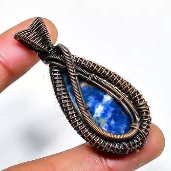 Подвеска из медной проволоки ручной работы с драгоценным камнем содалитом 2,05 дюйма 2.05 синий