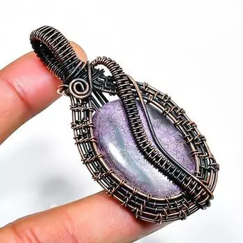 Подвеска из медной проволоки ручной работы с драгоценным камнем пурпурит 2,36 дюйма 2.36 фиолетовый