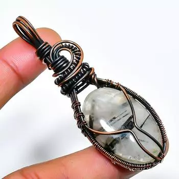 Подвеска из медной проволоки ручной работы с черным рутиловым драгоценным камнем 2,76 дюйма 2.76 чёрный