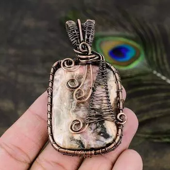 Подвеска из медной проволоки ручной работы с натуральным родохрозитом 2,80 r7i70