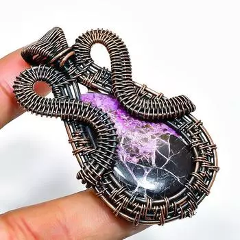 Подвеска из медной проволоки ручной работы с драгоценным камнем пурпурит 2,36 дюйма 2.36 фиолетовый