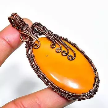 Подвеска из медной проволоки ручной работы с драгоценным камнем мукаит 2,96 дюйма 2.96 красный