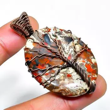 Подвеска из медной проволоки ручной работы с красным драгоценным камнем змеиной кожи 2,09 дюйма 2.09 красный