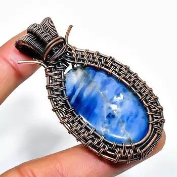 Подвеска из медной проволоки ручной работы с драгоценным камнем содалитом 2,36 дюйма 2.36 синий