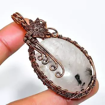 Подвеска из медной проволоки ручной работы с черным рутиловым драгоценным камнем 2,44 дюйма 2.44 чёрный