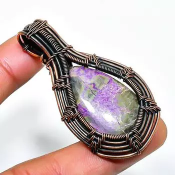 Подвеска из медной проволоки ручной работы с драгоценным камнем пурпурит 2,17 дюйма 2.17 фиолетовый