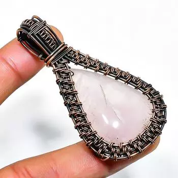 Подвеска из медной проволоки ручной работы с драгоценным камнем розового кварца 2,44 дюйма 2.44 розовый