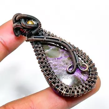 Подвеска из медной проволоки ручной работы с драгоценным камнем пурпурит 2,05 дюйма 2.05 фиолетовый