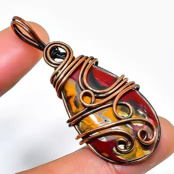 Подвеска из медной проволоки ручной работы с драгоценным камнем мукаит 2,17 дюйма 2.17 красный