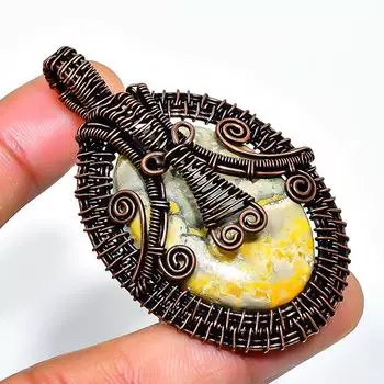 Подвеска из медной проволоки ручной работы с драгоценным камнем яшмой шмеля 2,36 дюйма 2.36 жёлтый