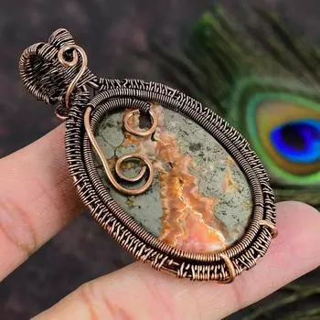 Подвеска из медной проволоки ручной работы с натуральным родохрозитом 2,76 i4j95