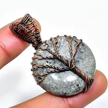 Подвеска из медной проволоки ручной работы с драгоценным камнем Stingrey Coral, 1,69 дюйма 1.69 чёрный