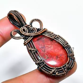 Подвеска из медной проволоки ручной работы с драгоценным камнем Red River Jasper 2,17 дюйма 2.17 красный